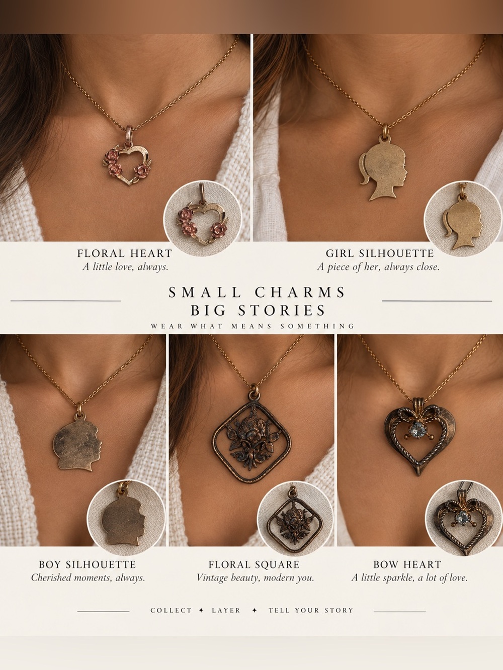 Vintage Small Pendant Charm Necklace - Antique Gold